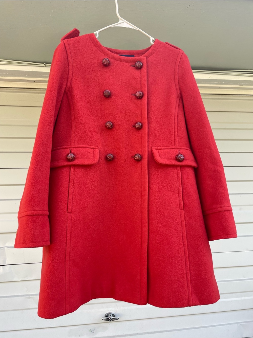 12P Lands' End Women's Luxe Wool Scoop Trenchcoat Red Double-Breasted Peacoat